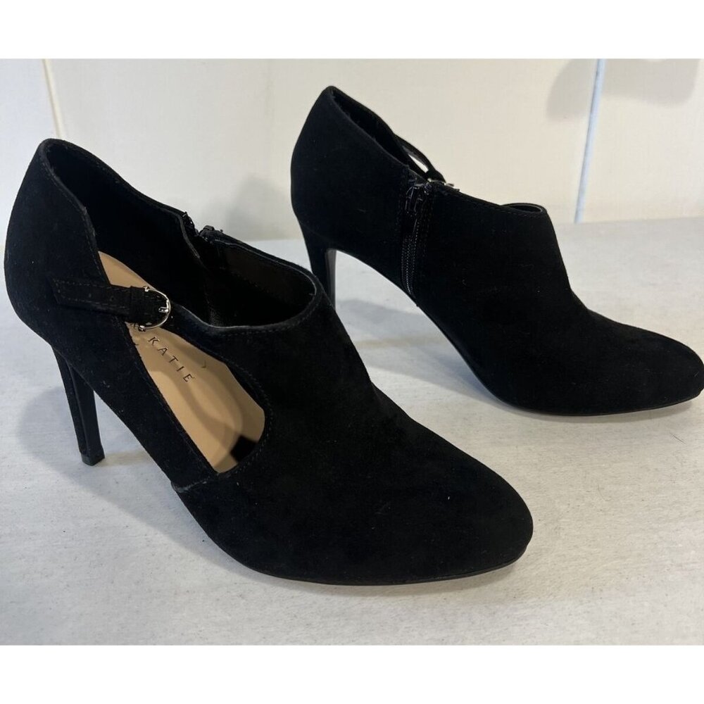 Kelly & Katie Black Suede Stiletto 4" Heel Ankle Booties Side Zipper Shoes 7.5